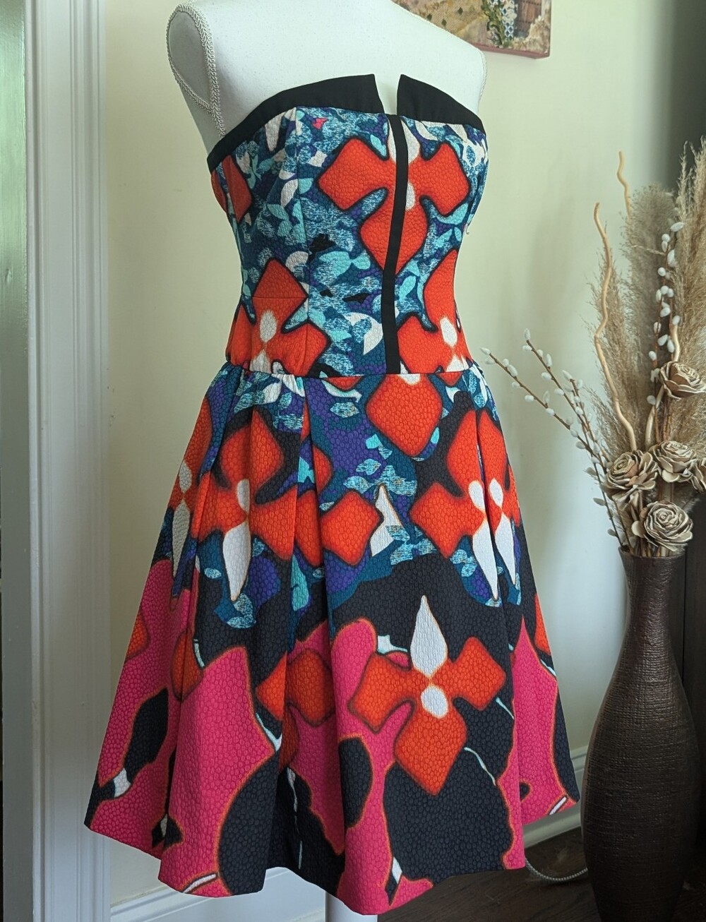 Peter Pilotto Bold Floral Circle Skirt in Orange, Blue, Pink & Black